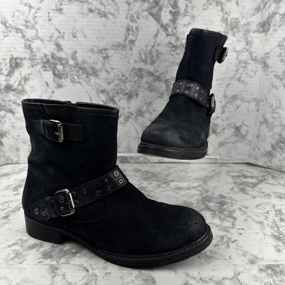 Vintage Foundry Co. Womens Miriam Biker Buckle Ankle Boots Size 9 Black Leather - Picture 1 of 9